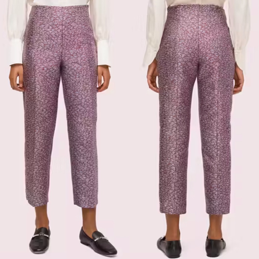 Kate Spade‎ Party Bubbles Jacquard Pant 12 Purple High Waist Crop Trousers Retro